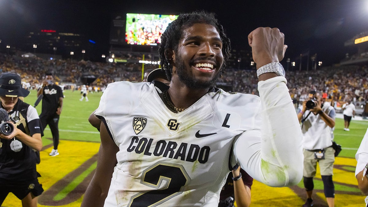 Shedeur Sanders celebrates win