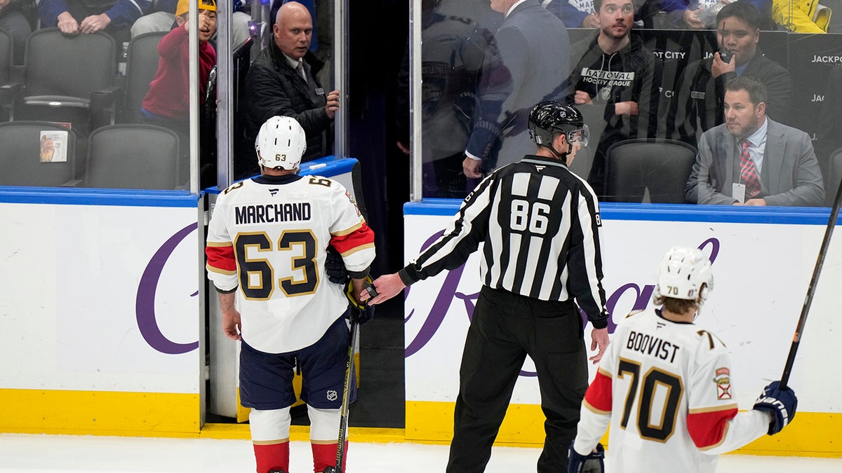 Brad Marchand leaves ice