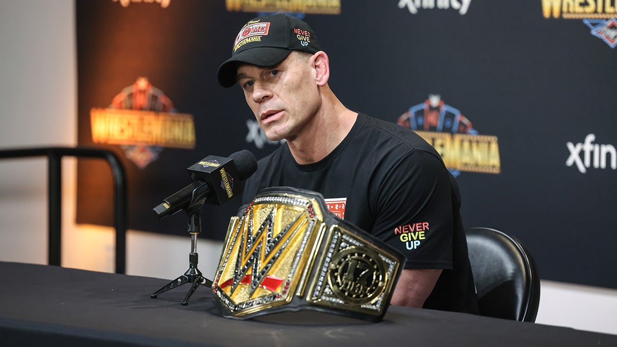 John Cena talks to reporters