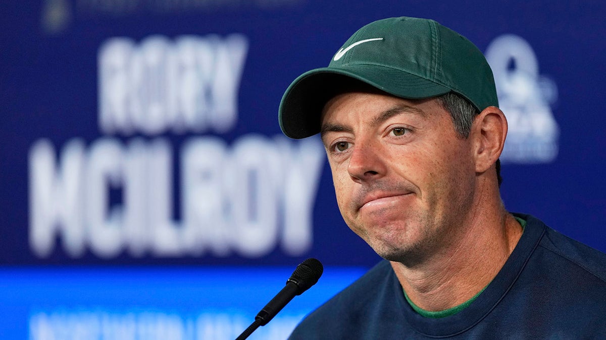 Rory McIlroy talks to the media