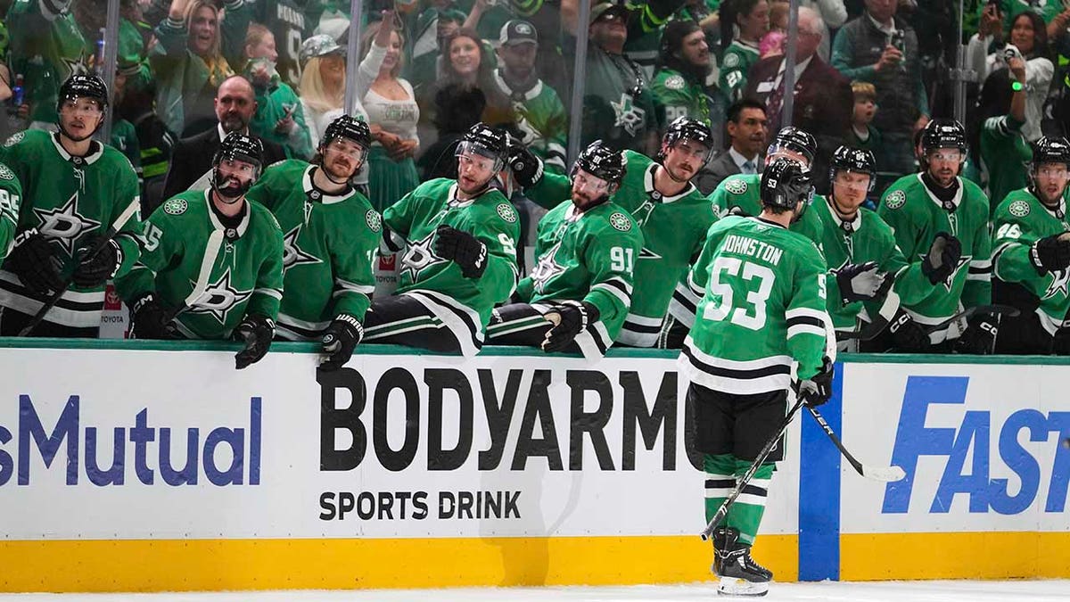 Wyatt Johnston celebrates