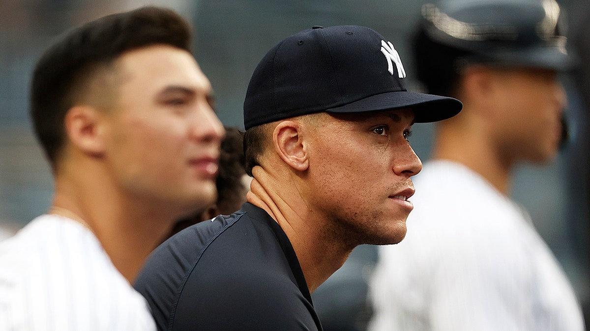 Aaron Judge looks on
