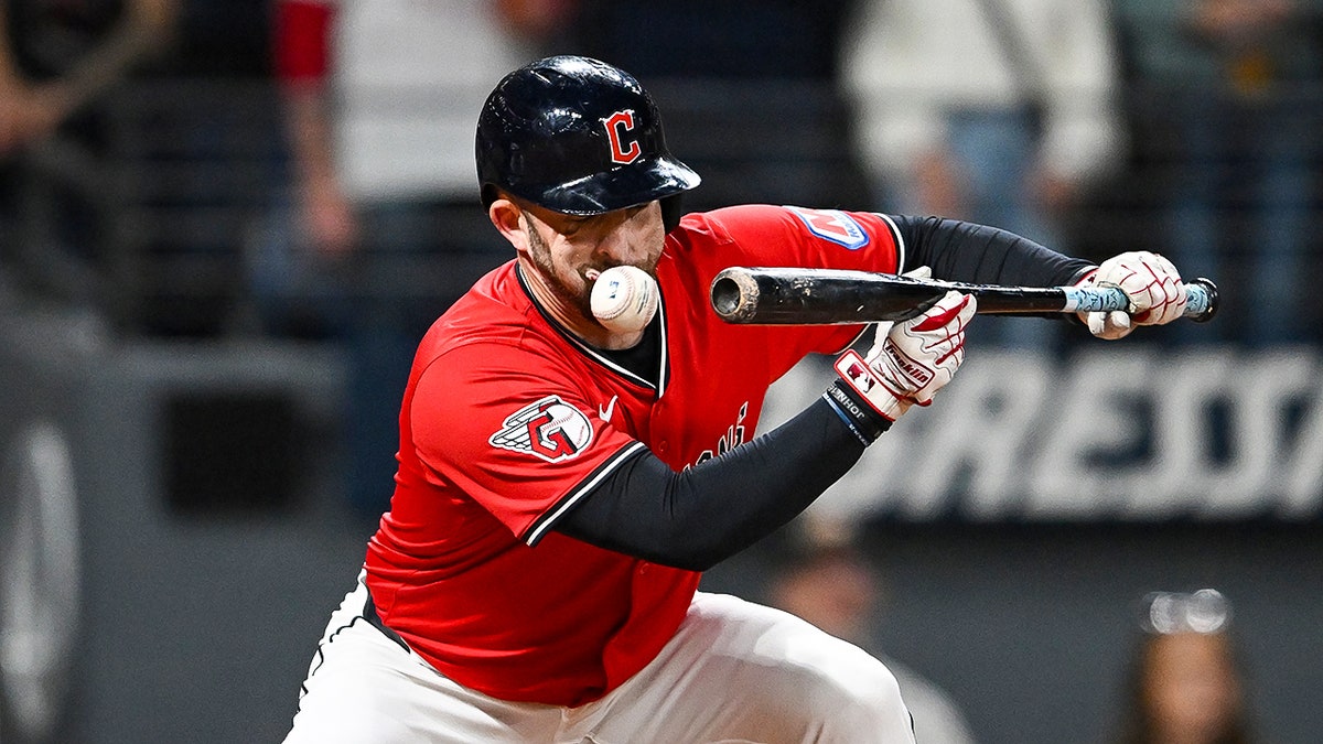 David Fry hit in face by ball while bunting