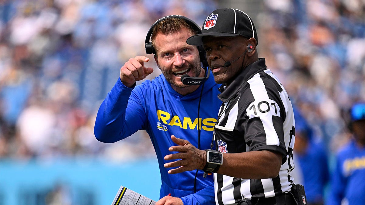 Sean McVay talks with referee